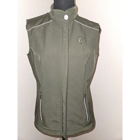Arista Equestrian Soft Shell Vest Olive Green Full Zip Embroidered riding Sz Med - Picture 2 of 12